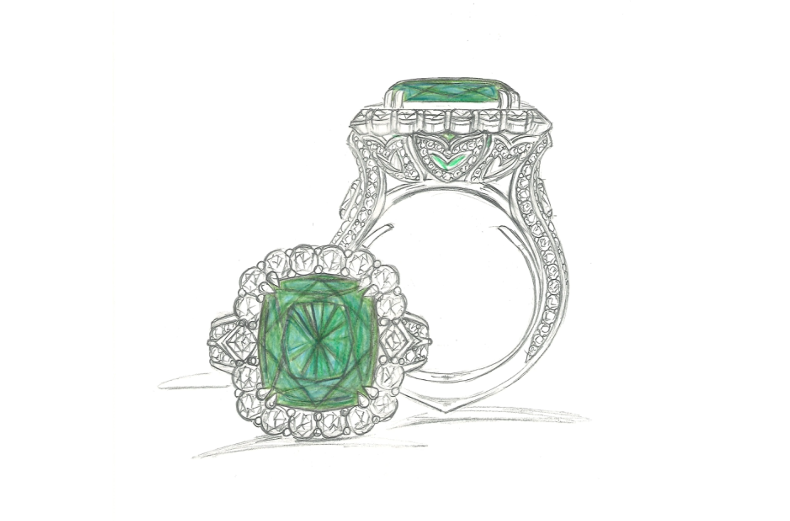 19.32ct Intense Green Muzo Colombian Emerald Ring with D Flawless Diamonds set in 18K Yellow Gold