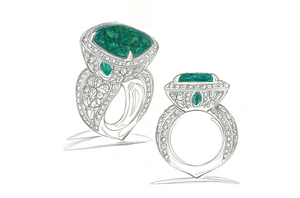 15.75ct Intense Green Muzo Colombian Emerald Ring with D Flawless Diamonds set in 18K White Gold