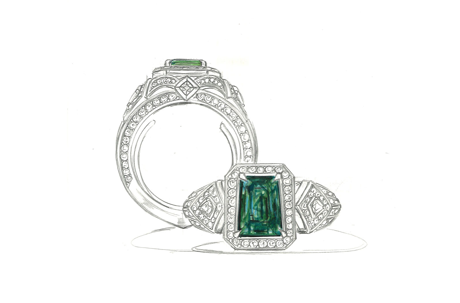 3.46ct Vivid Green Muzo Emerald Ring with D Flawless Diamonds set in 18K Yellow Gold