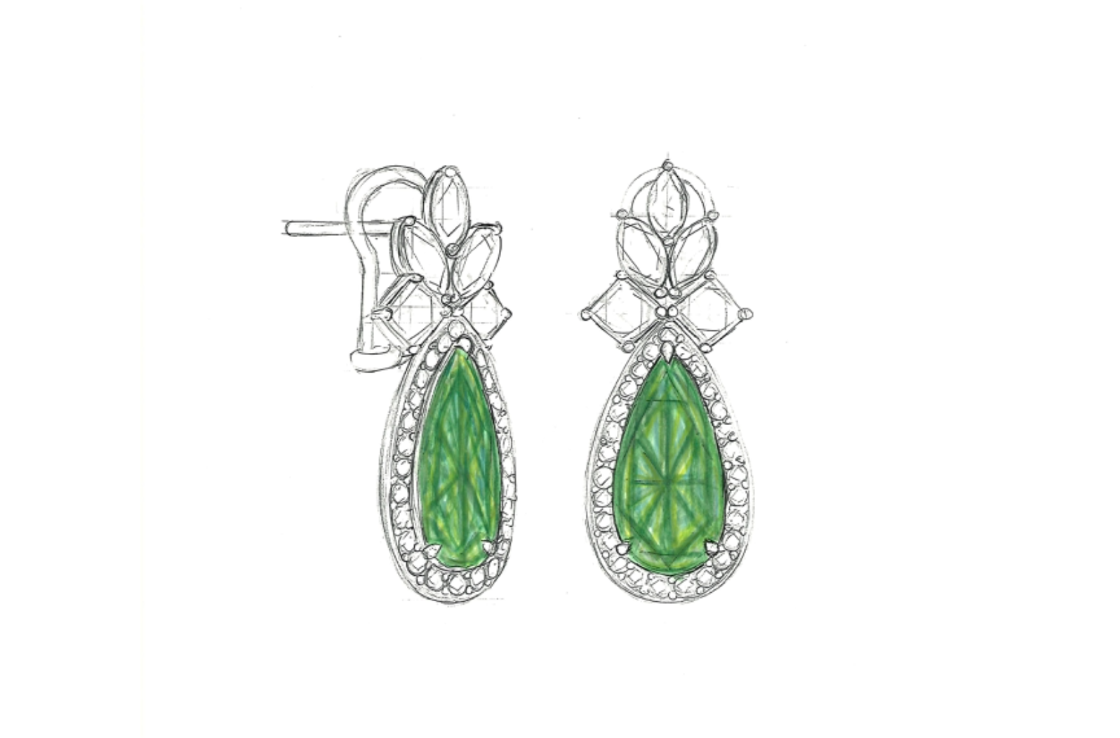 6.51ct Intense Green Muzo Colombian Emerald Earrings with D Flawless Diamonds set in 18K Yellow Gold