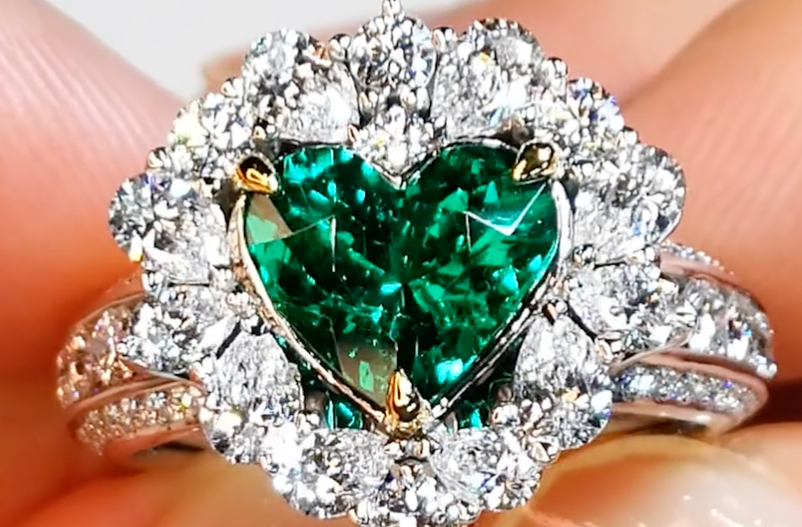 2.04ct Old World Loupe Clean Muzo Colombian Emerald Ring with D Flawless Diamonds set in 18K White Gold
