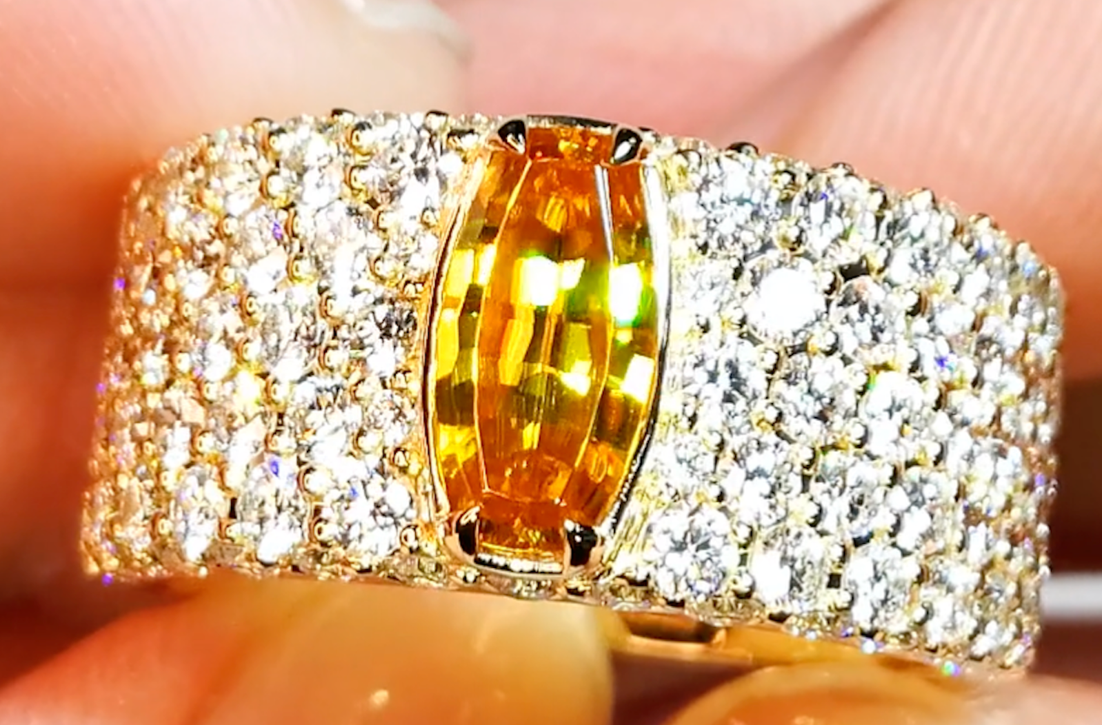2.88ct Stibiotantalite Ring with D Flawless Diamonds set in 18K Yellow Gold