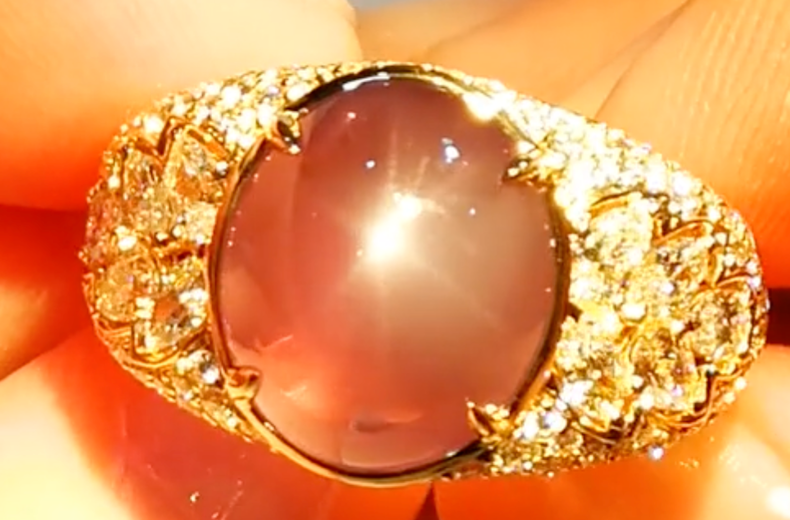 7.42ct Ceylon Star Spinel Ring with D Flawless Diamonds set in 18K Yellow Gold