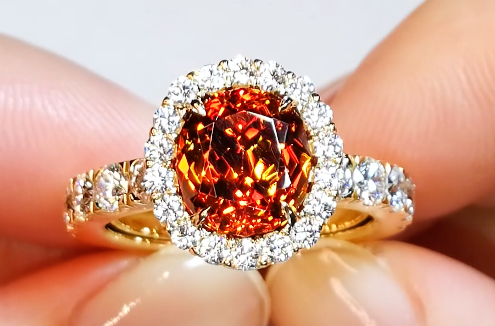 4.00ct Sphalerite Ring with D Flawless Diamonds set in 18K Yellow Gold