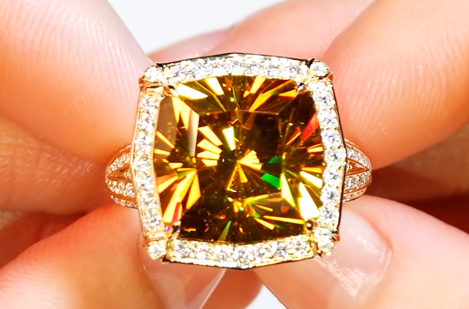 13.50ct Sphalerite Ring with D Flawless Diamonds set in 18K Yellow Gold