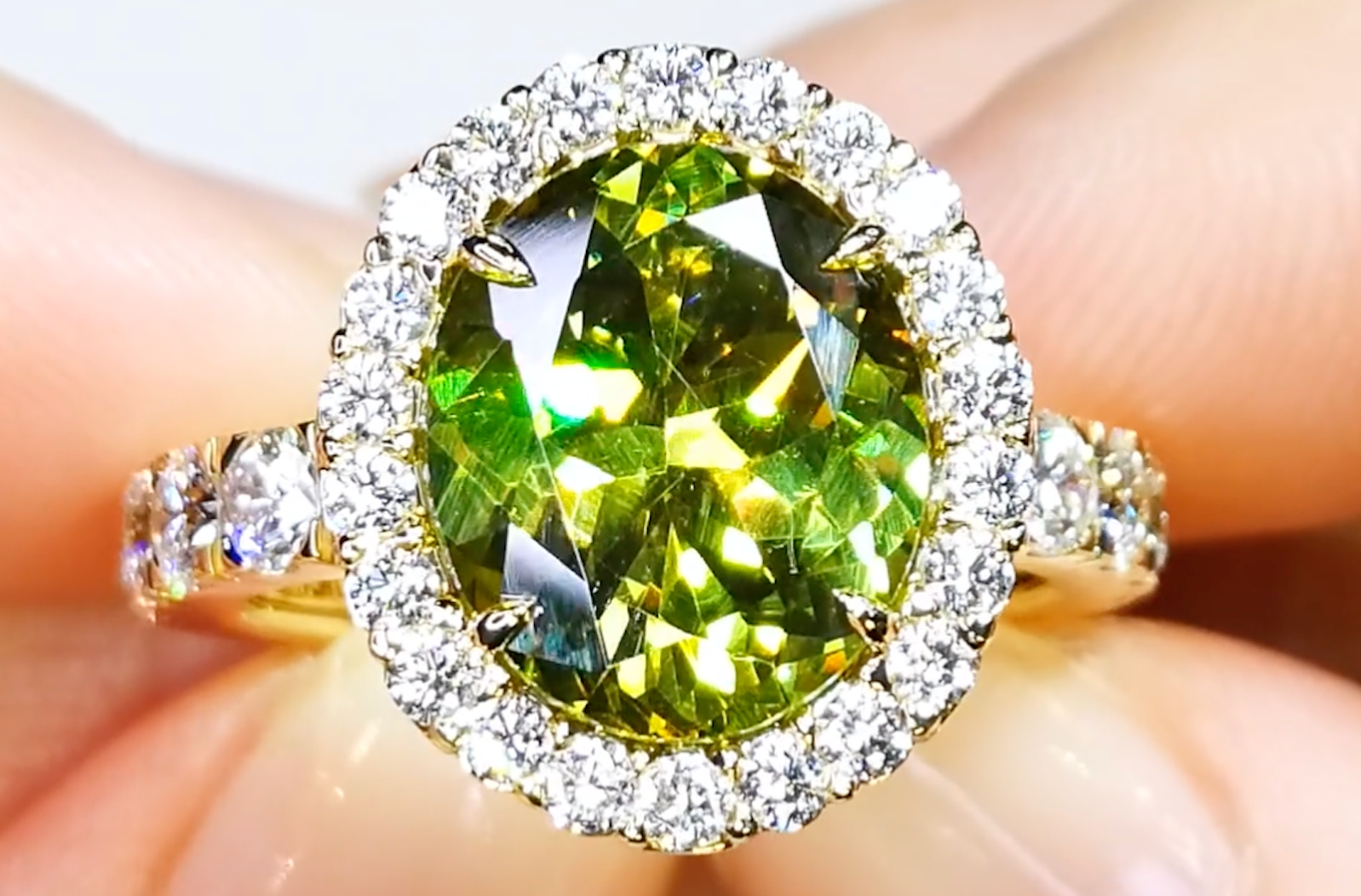 6.67ct Bulgarian Sphalerite Ring with D Flawless Diamonds set in 18K Yellow Gold