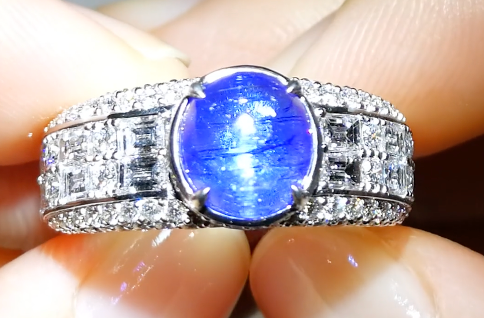 3.83ct Cat’s Eye Tanzanite Ring with D Flawless Diamonds set in 18K White Gold
