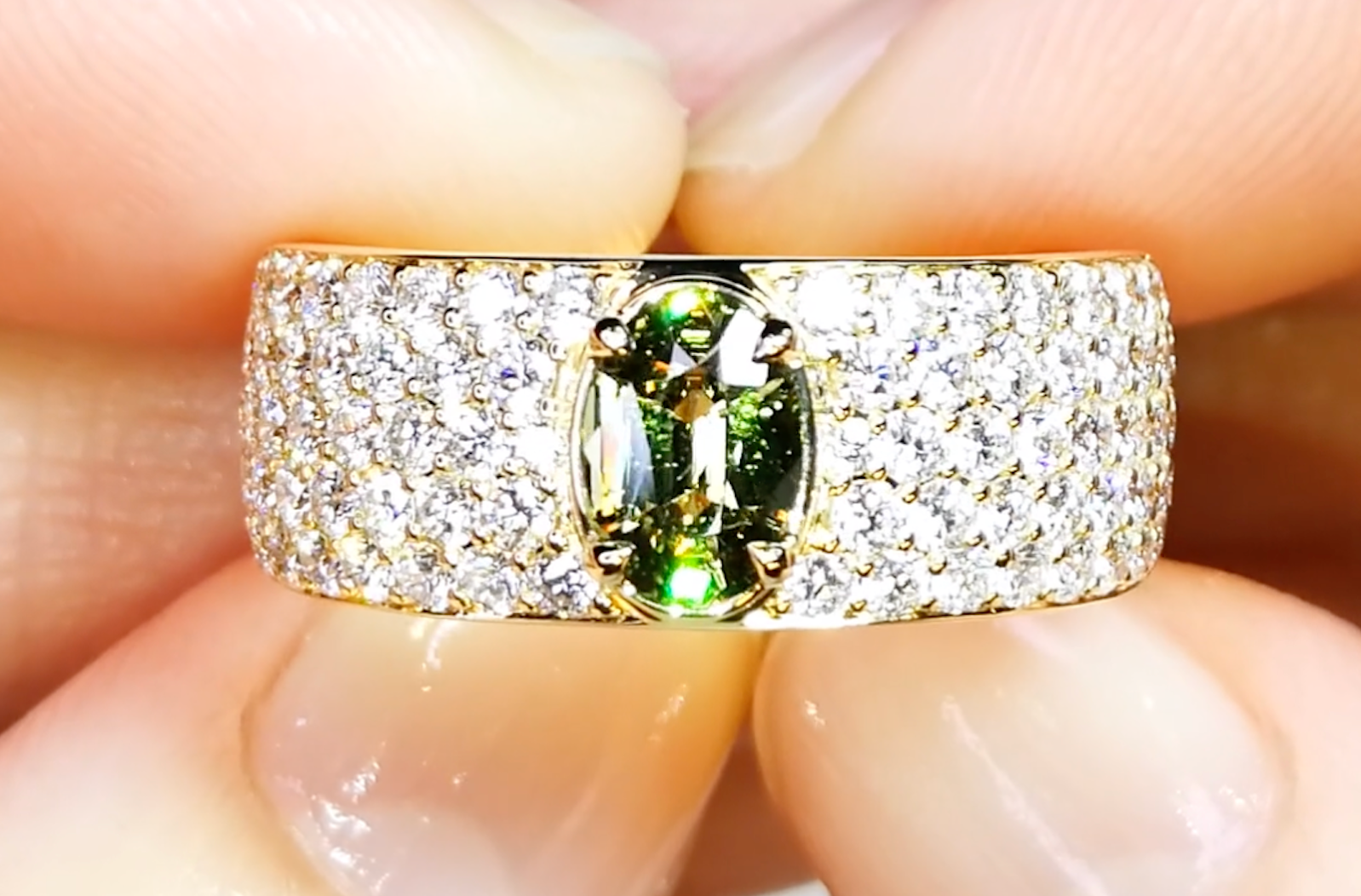 0.70ct Russian Demantoid Ring with D Flawless Diamonds set in 18K Yellow Gold