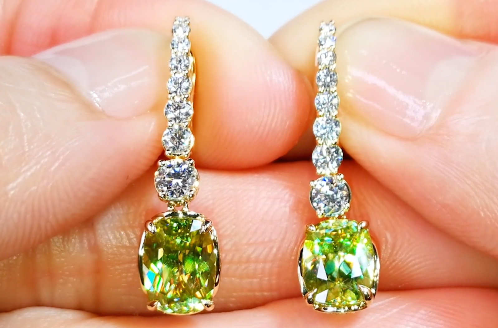 3.63ct Russian Sphene Earrings with D Flawless Diamonds set in 18K Yellow Gold