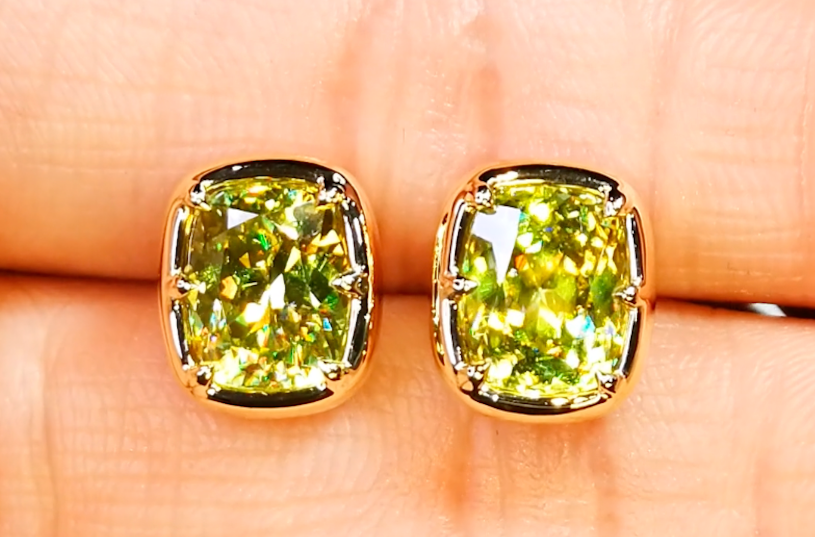 4.25ct Russian Sphene Earrings with D Flawless Diamonds set in 18K Yellow Gold
