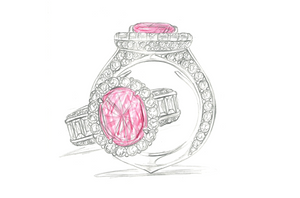 4.06ct Unheated Ceylon Lotus Padparadscha Sapphire Ring with D Flawless Diamonds set in 18K White Gold