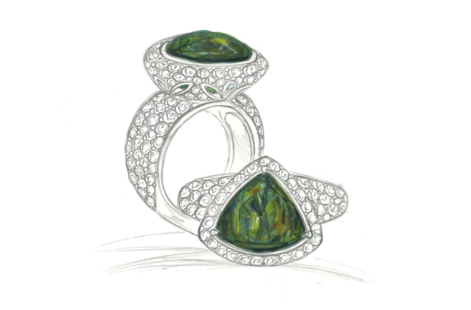 7.73ct Demantoid Garnet Ring with D Flawless Diamonds set in 18K Yellow Gold