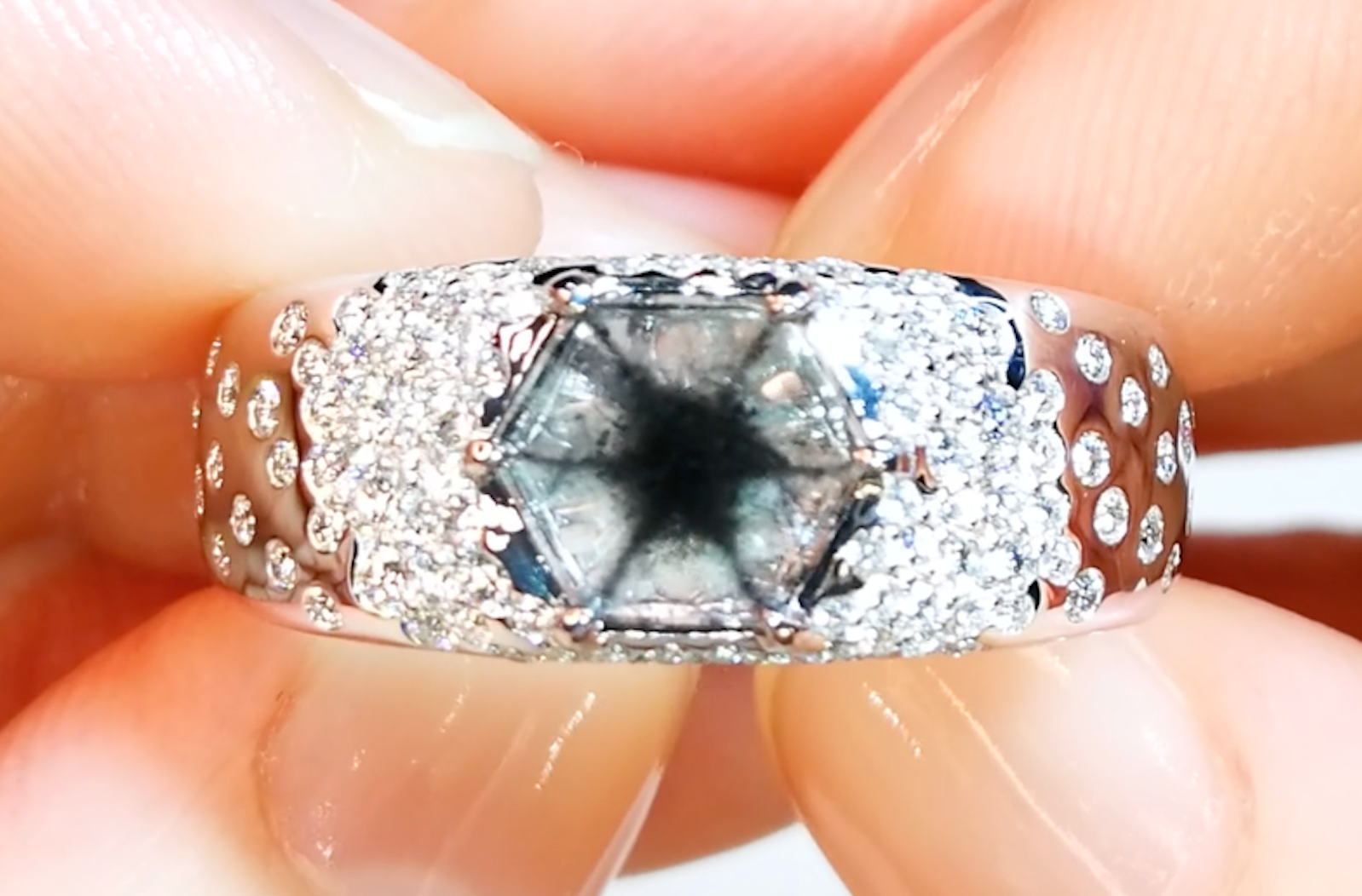 1.65ct Trapiche Garnet Ring with D Flawless Diamonds set in 18K White Gold