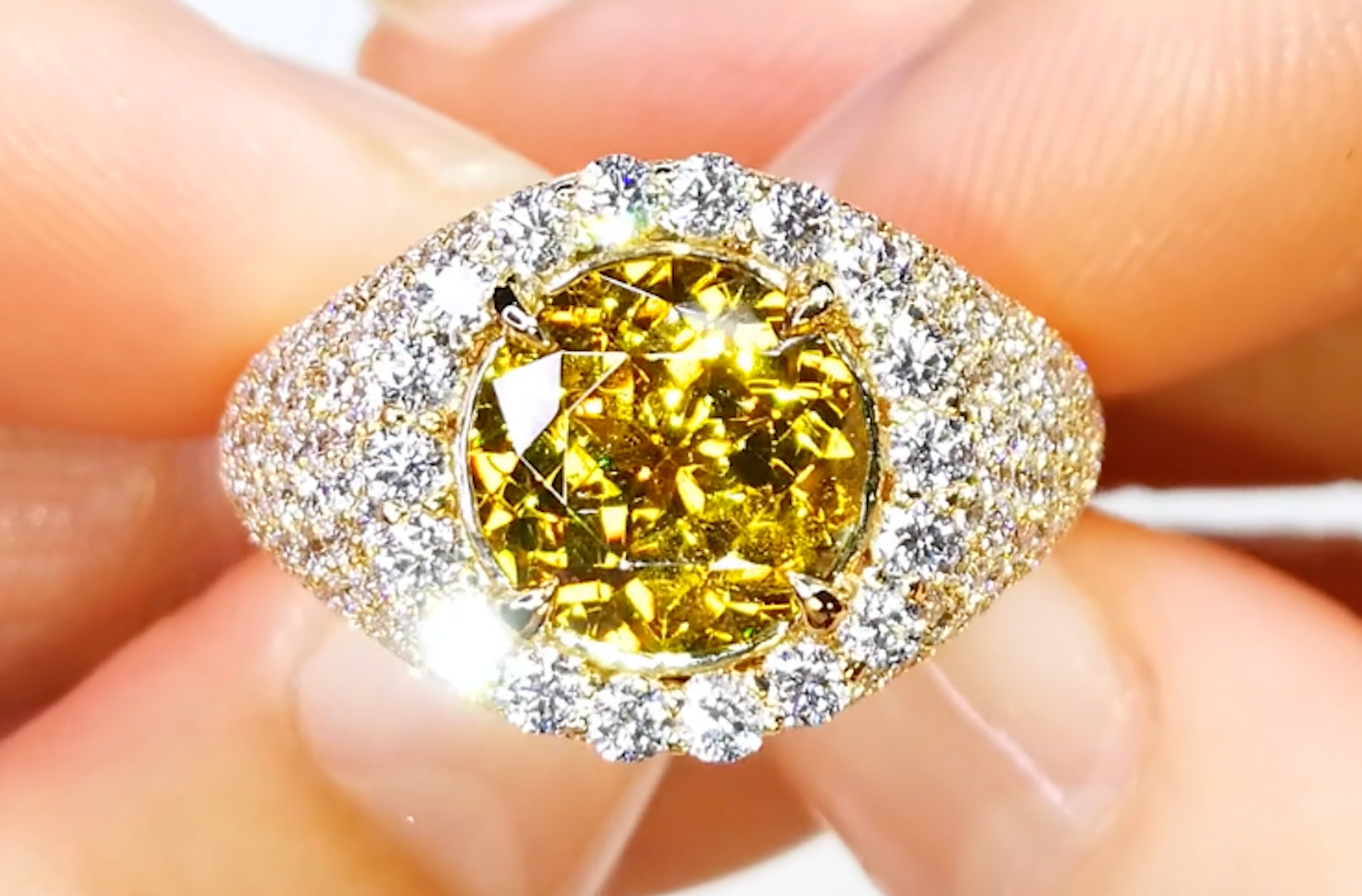 3.84ct Sphalerite Ring with D Flawless Diamonds set in 18K Yellow Gold