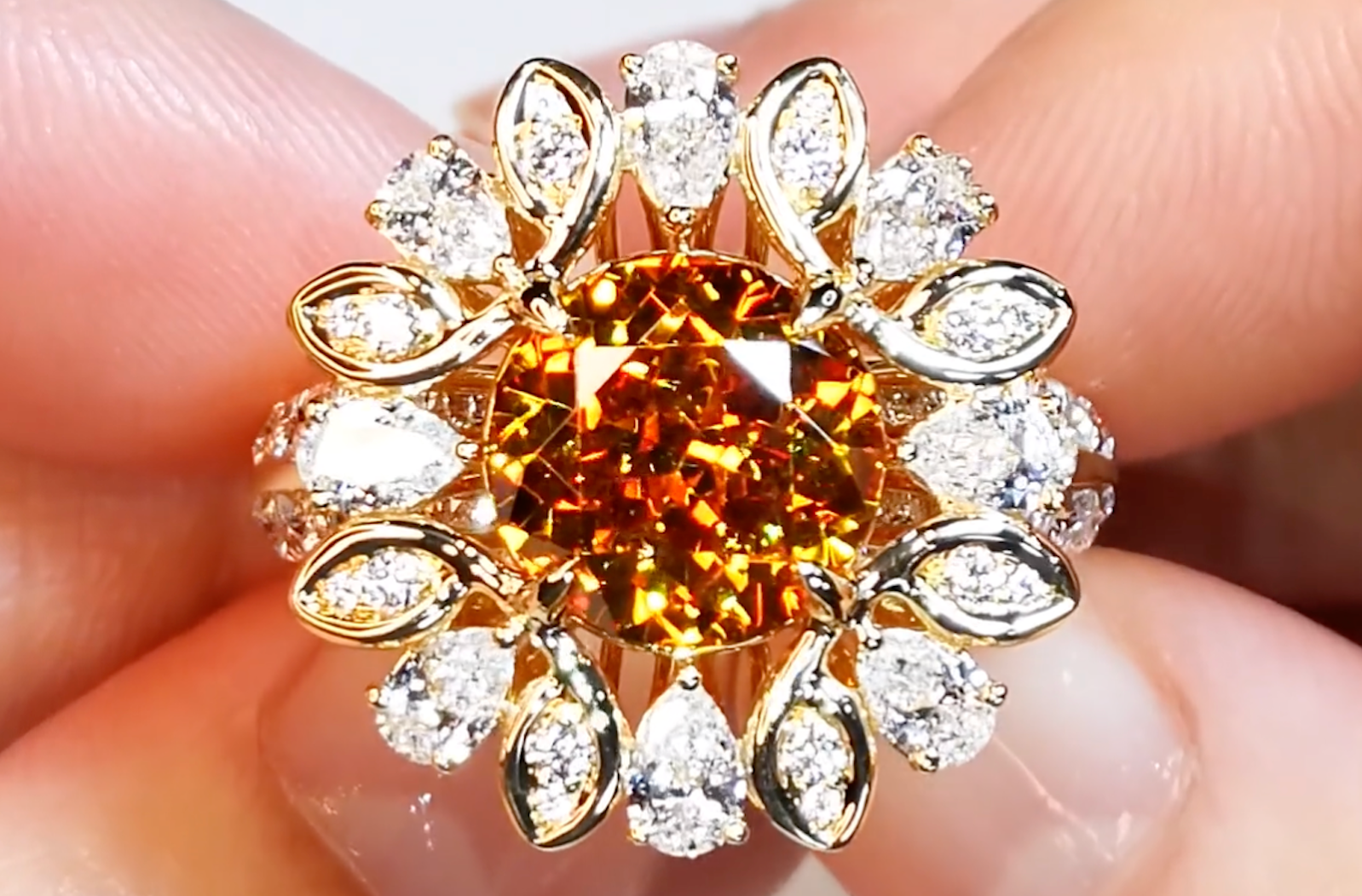 4.59ct Sphalerite Ring with D Flawless Diamonds set in 18K Yellow Gold