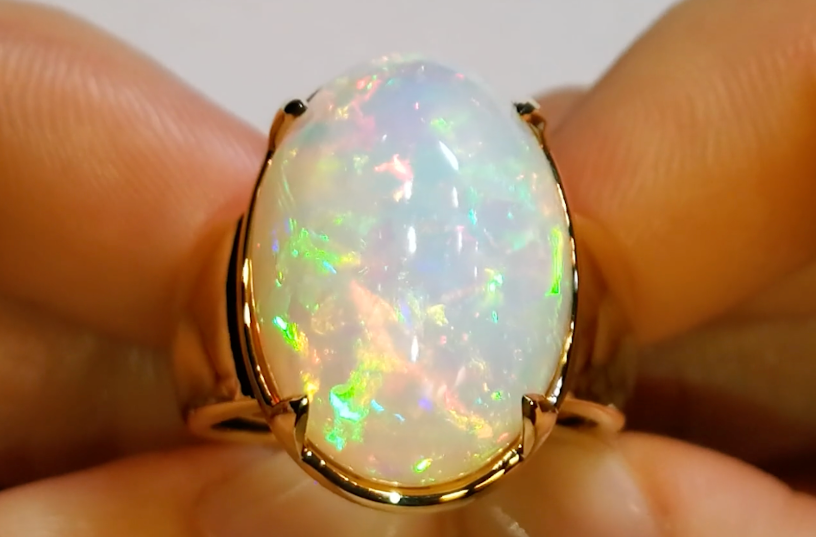 14.48ct Opal Ring with D Flawless Diamonds set in 18K Yellow Gold