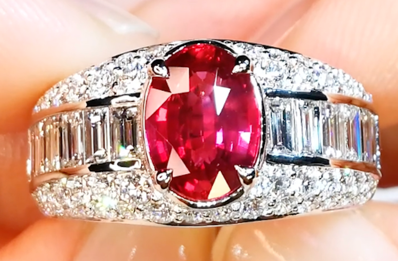 2.53ct Unheated Jedi Ruby Ring with D Flawless Diamonds set in 18K White Gold