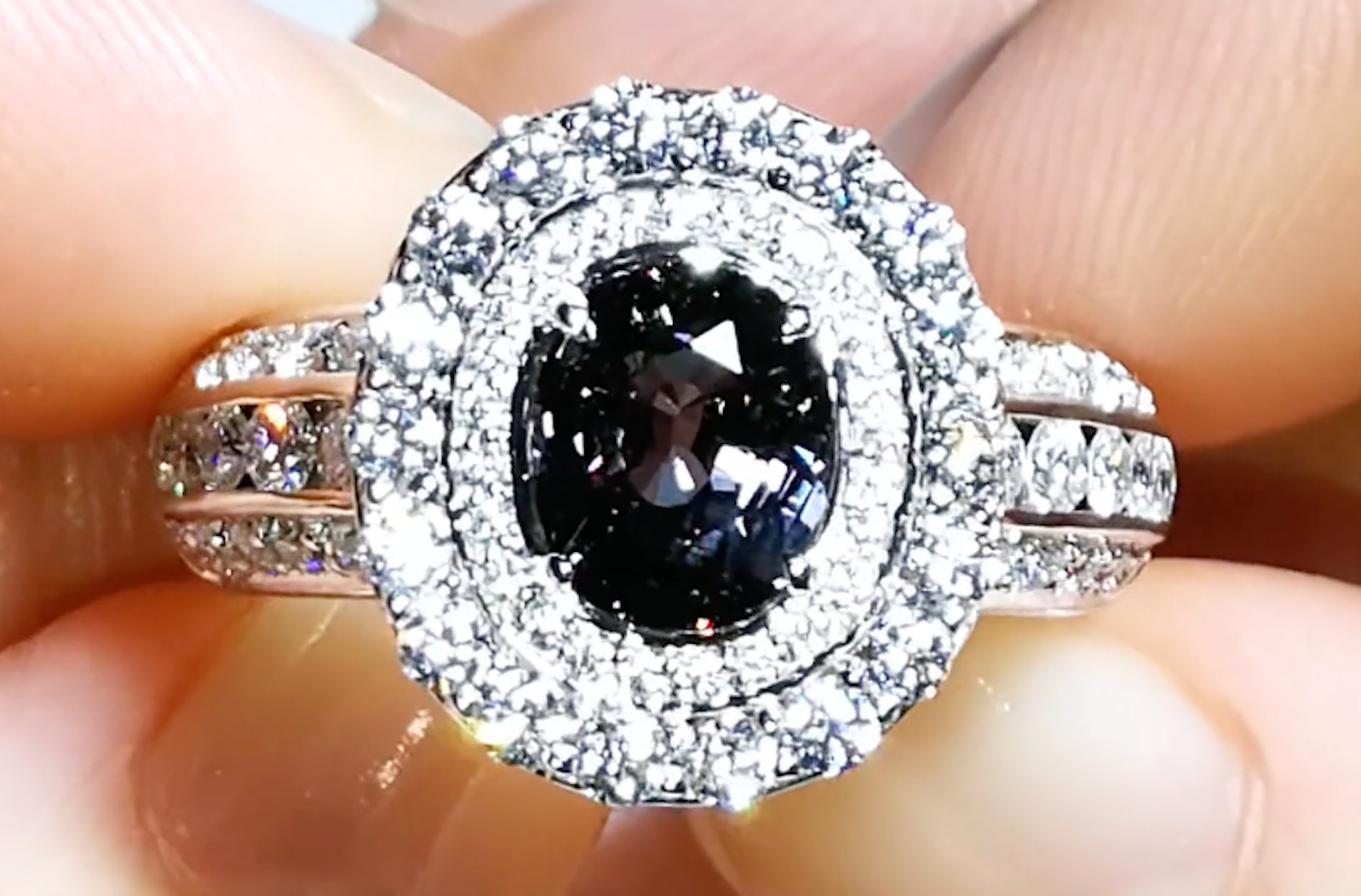 2.10ct Vibrant Blue Garnet Ring with D Flawless Diamonds set in 18K White Gold