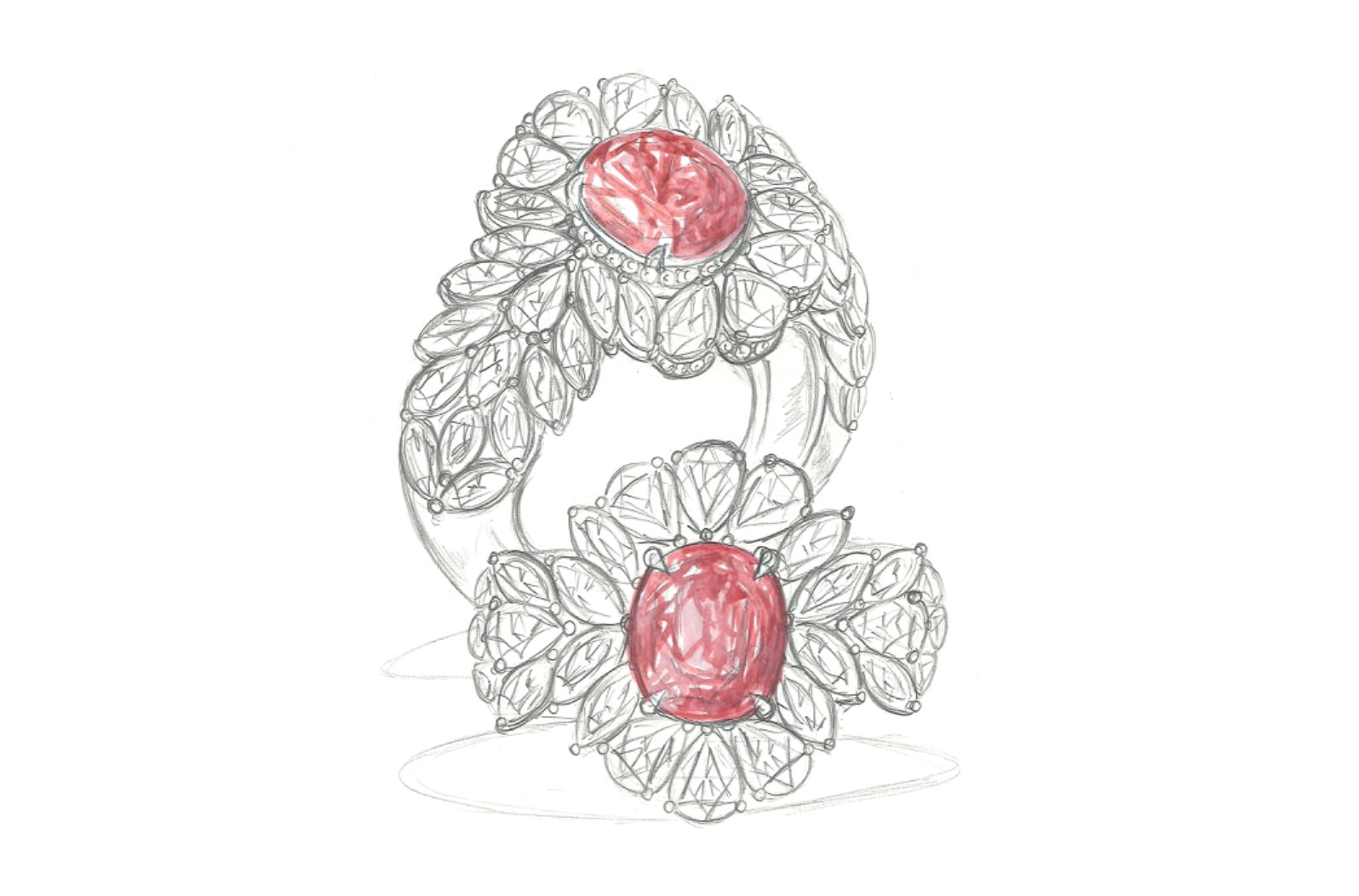 2.55ct Flawless Unheated Neon Lotus Padparadscha Sapphire Ring with D Flawless Diamonds set in 18K White Gold