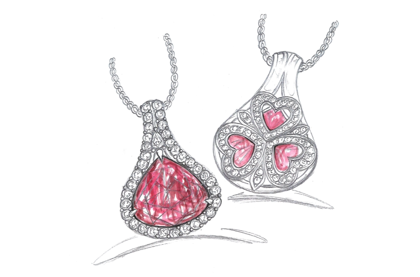 59.09ct Neon Ibadan Rubellite Necklace with D Flawless Diamonds set in 18K White Gold