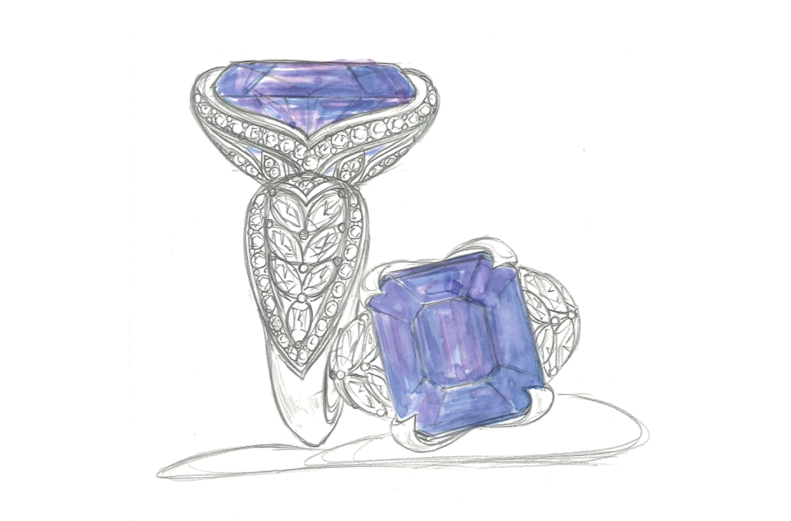 10.25ct Purplish Pink Tanzanite Ring with D Flawless Diamonds set in 18K White Gold