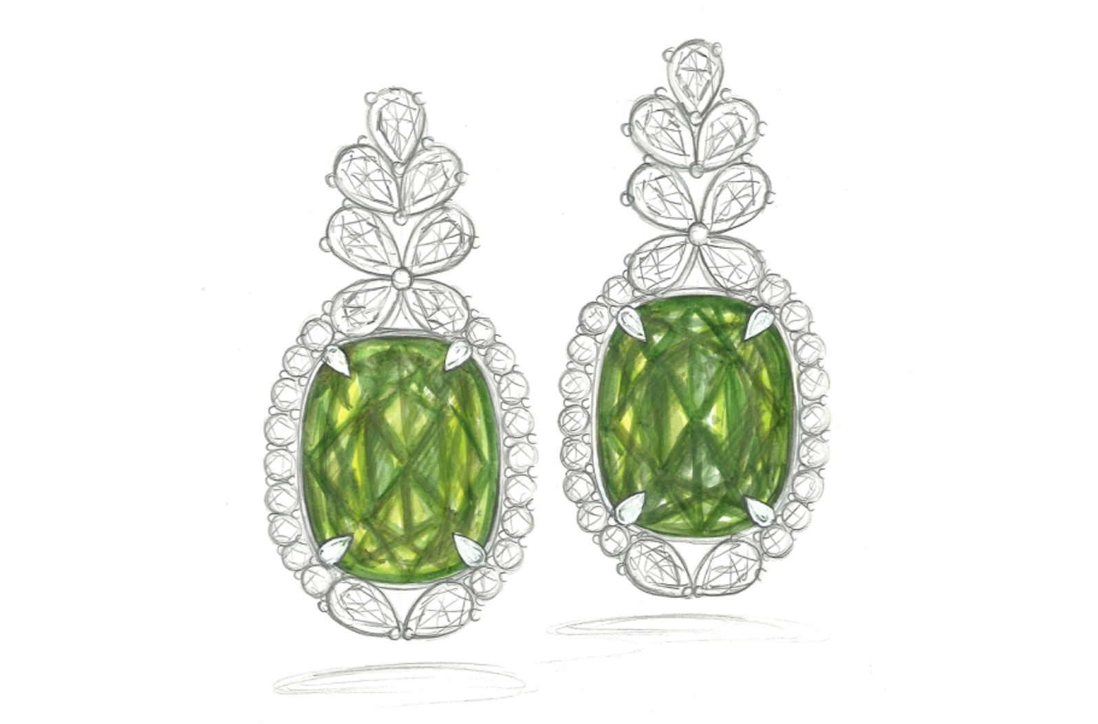 55.06ct Racing Green Paraiba Tourmaline Earrings with D Flawless Diamonds set in 18K Yellow Gold