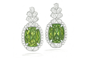 55.06ct Racing Green Paraiba Tourmaline Earrings with D Flawless Diamonds set in 18K Yellow Gold