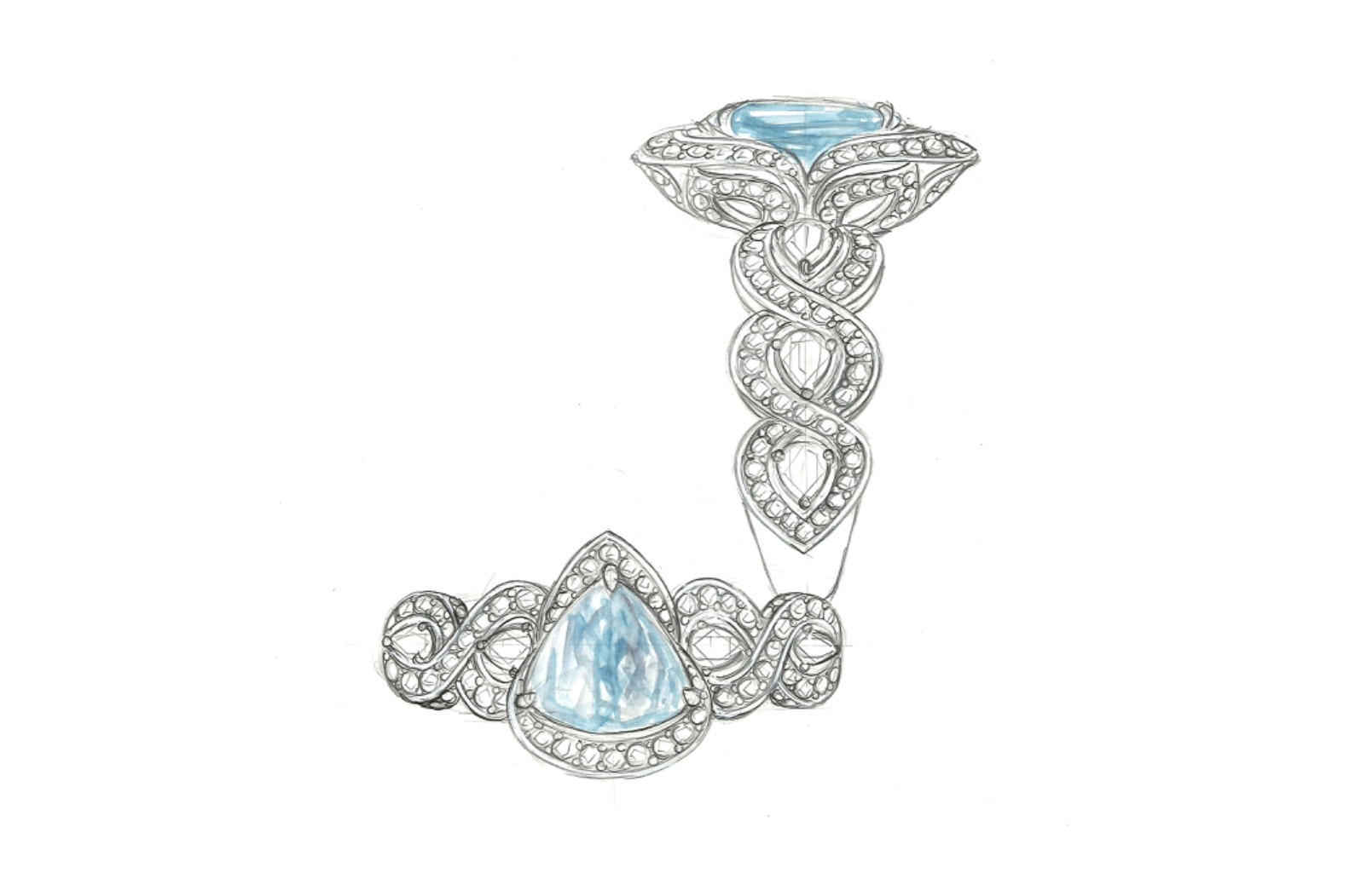 6.15ct Peacock Mine Idaho Powellite Ring with D Flawless Diamonds set in 18K White Gold