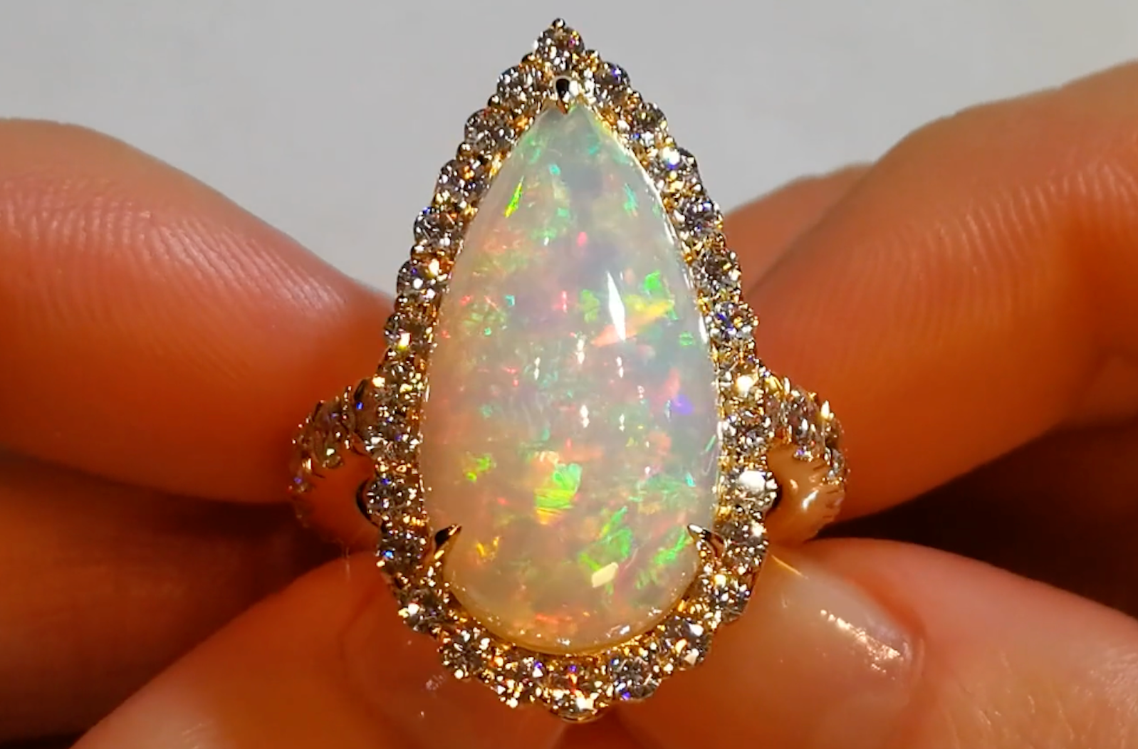 8.17ct Opal Ring with D Flawless Diamonds set in 18K Yellow Gold