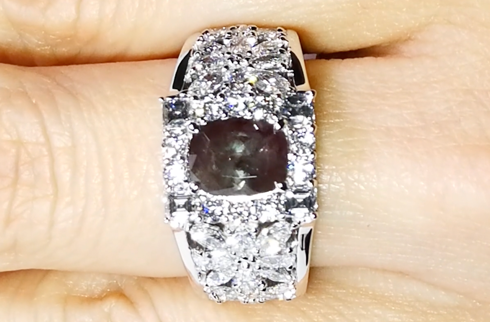 1.70ct Antique 100% Change Russian Alexandrite Ring with D Flawless Diamonds set in 18K White Gold