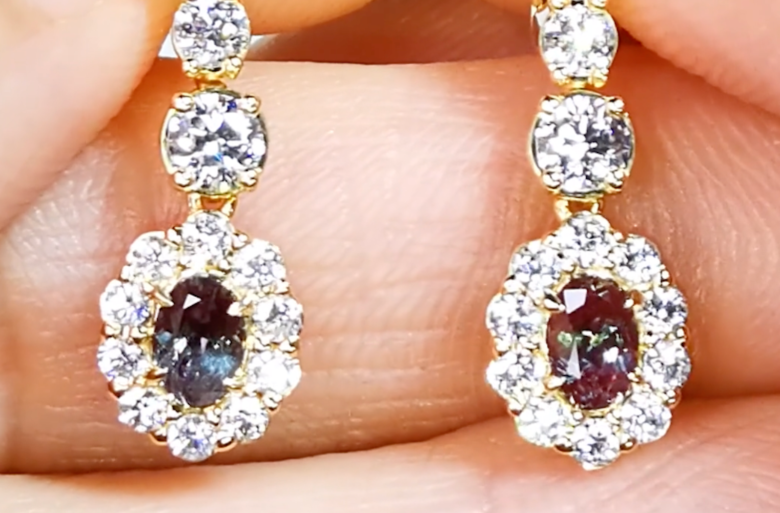 0.55ct Antique 100% Change Russian Alexandrite Earrings with D Flawless Diamonds set in 18K Yellow Gold