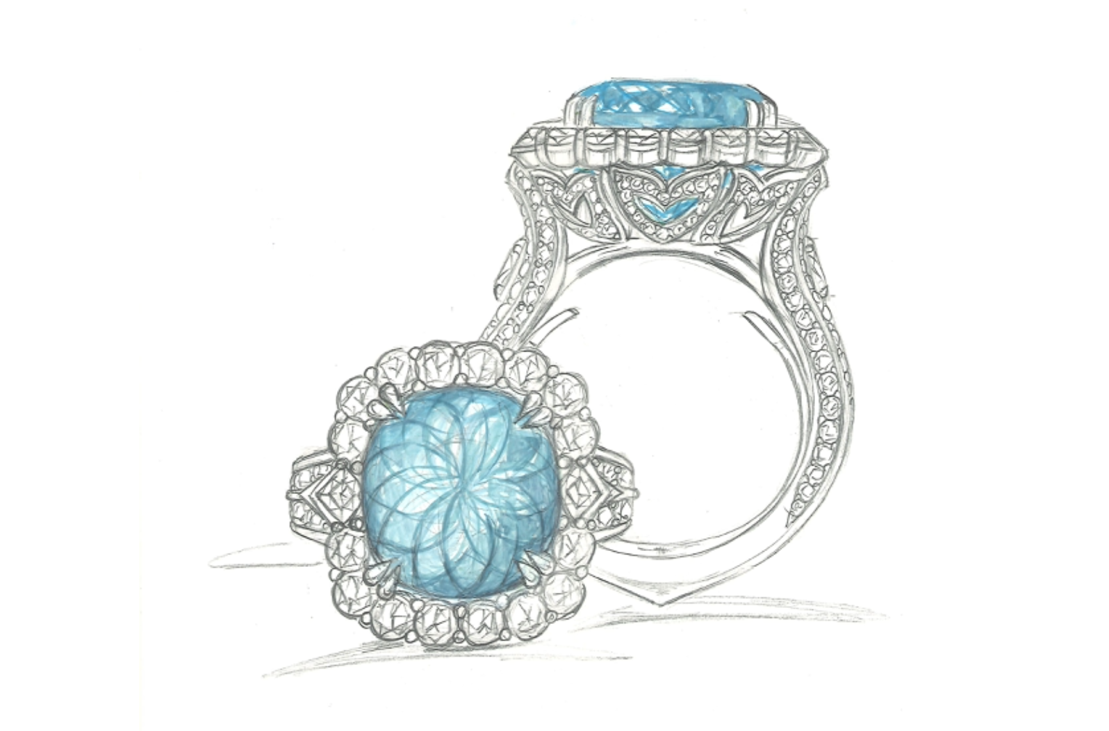 7.22ct Unheated Paraiba Tourmaline Ring with D Flawless Diamonds set in 18K White Gold