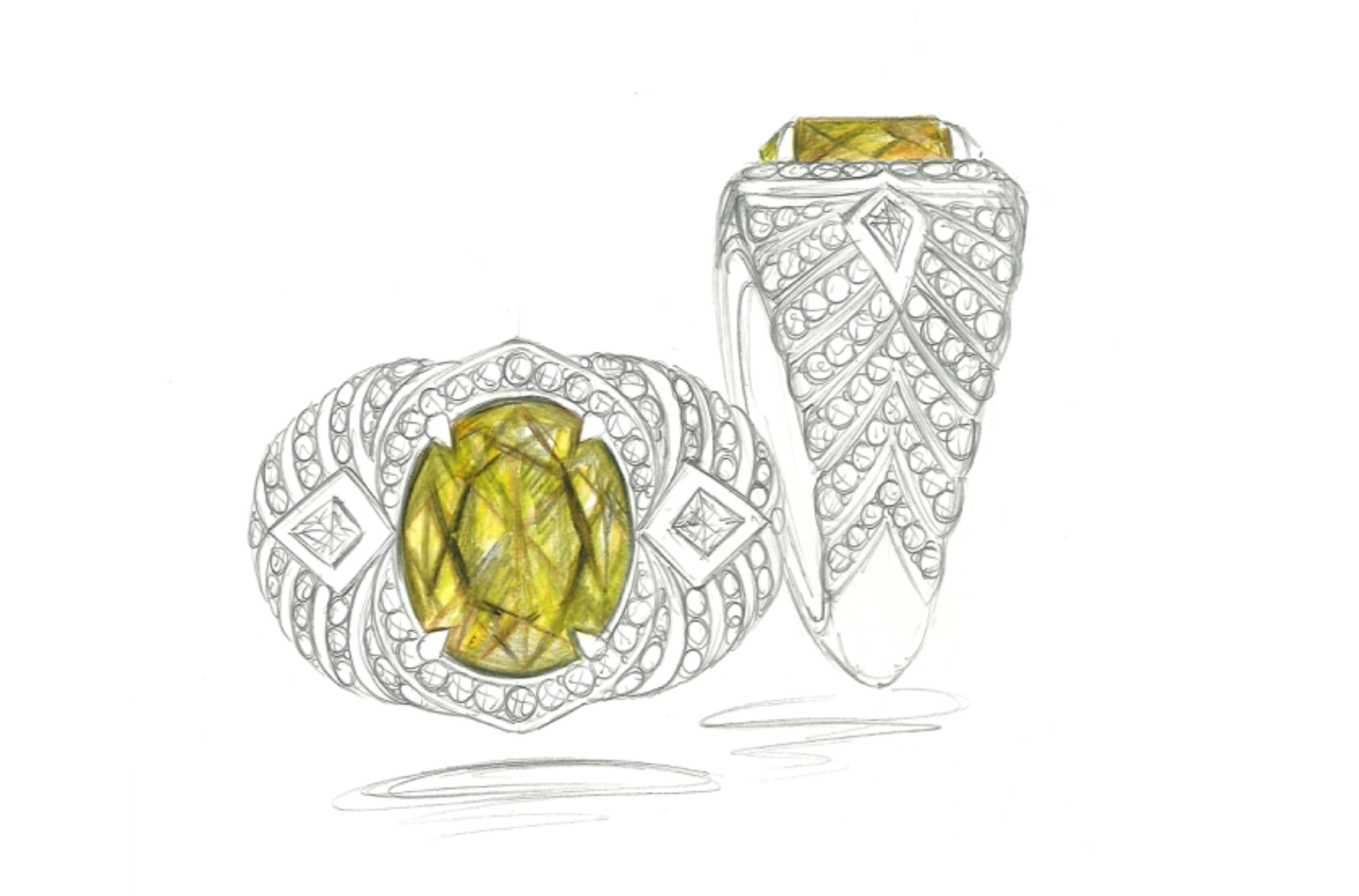 10.72ct Unheated Yellow Tanzanite Ring with D Flawless Diamonds set in 18K Yellow Gold