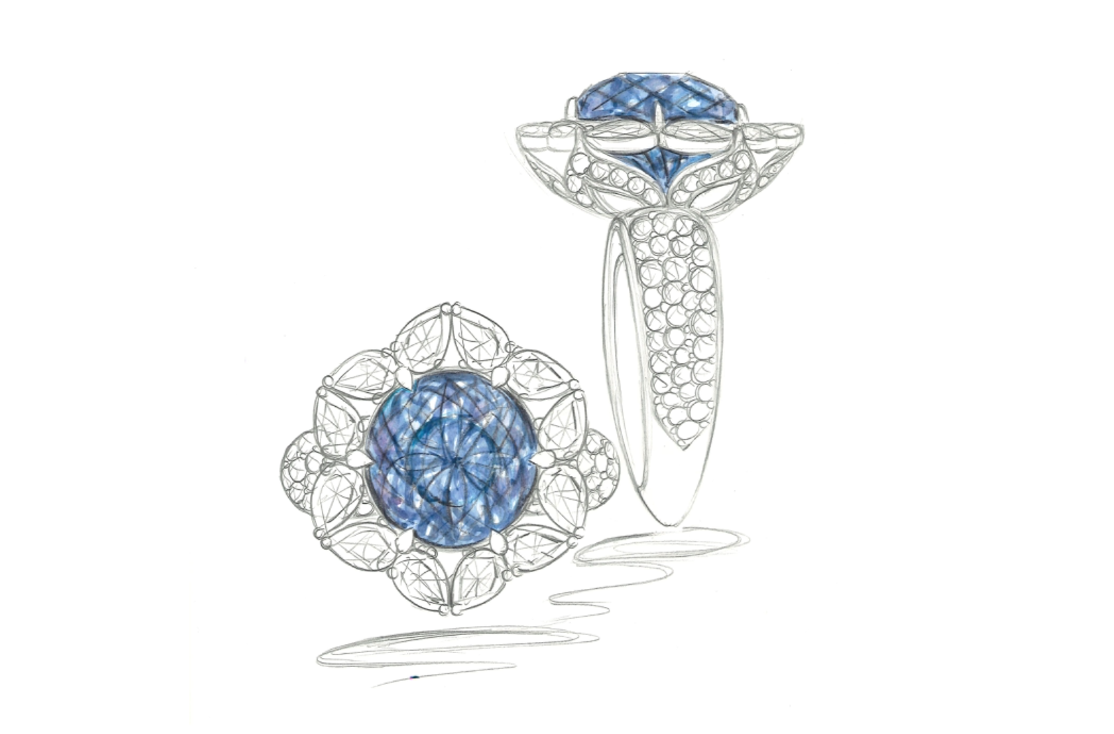6.15ct Unheated Vibrant Blue Tanzanite Ring with D Flawless Diamonds set in 18K Yellow Gold
