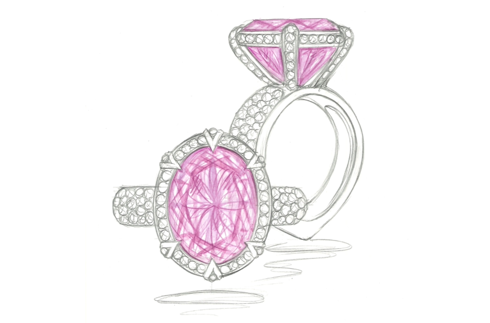 7.55ct Pink Tanzanite Ring with D Flawless Diamonds set in 18K White Gold