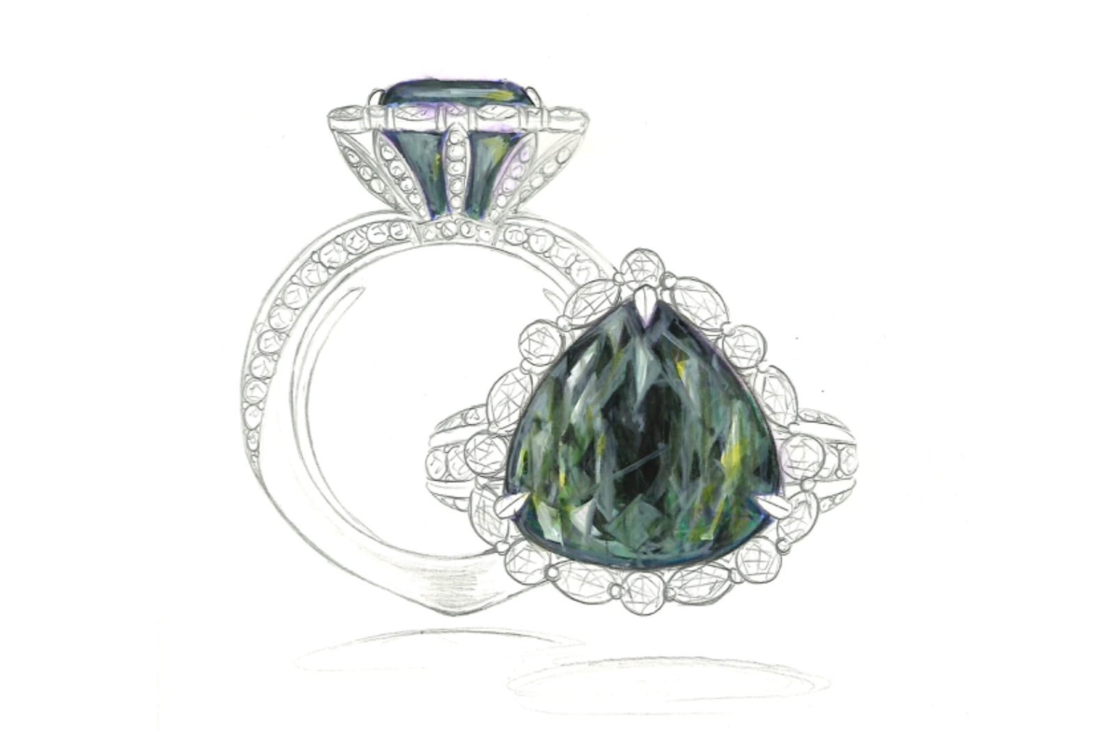 6.11ct Unheated Australian Sapphire Ring with D Flawless Diamonds set in 18K Yellow Gold