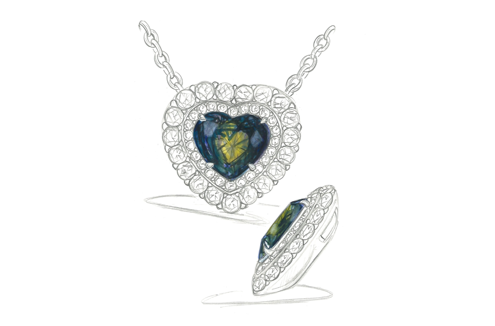 2.76ct Unheated Boomerang Sapphire Necklace with D Flawless Diamonds set in 18K Yellow Gold