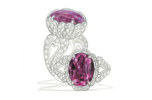 11.76ct Blue Magenta Garnet Ring with D Flawless Diamonds set in 18K Yellow Gold