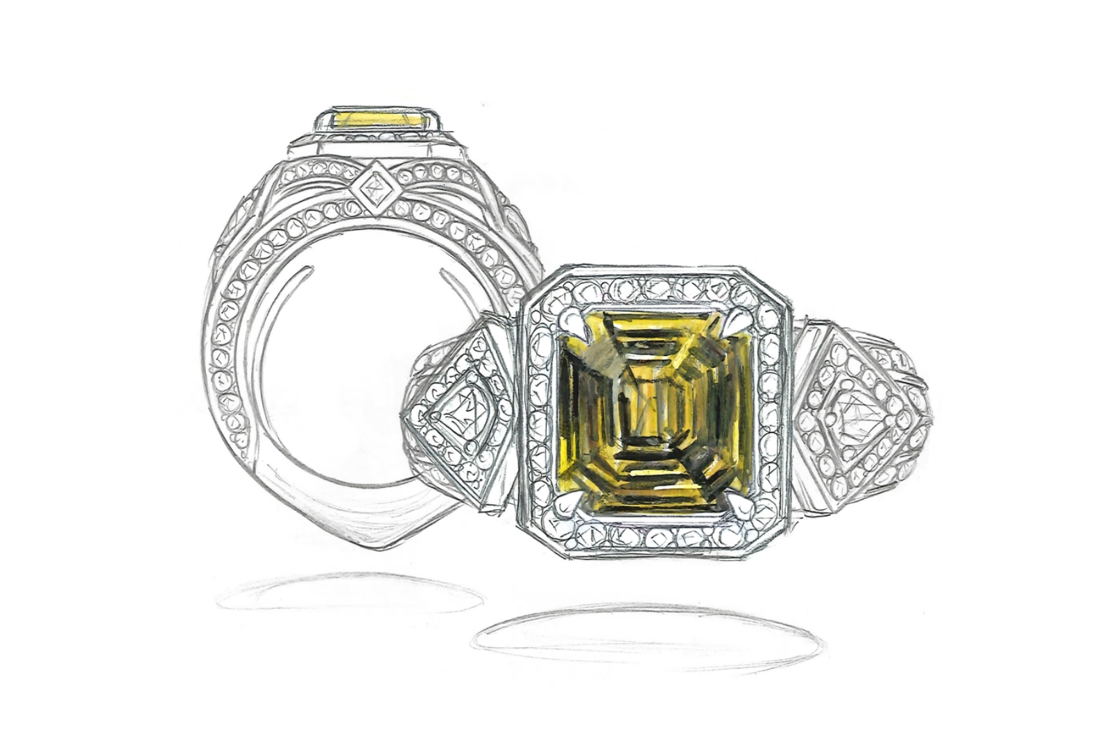 4.56ct Asscher Chrysoberyl Ring with D Flawless Diamonds set in 18K Yellow Gold