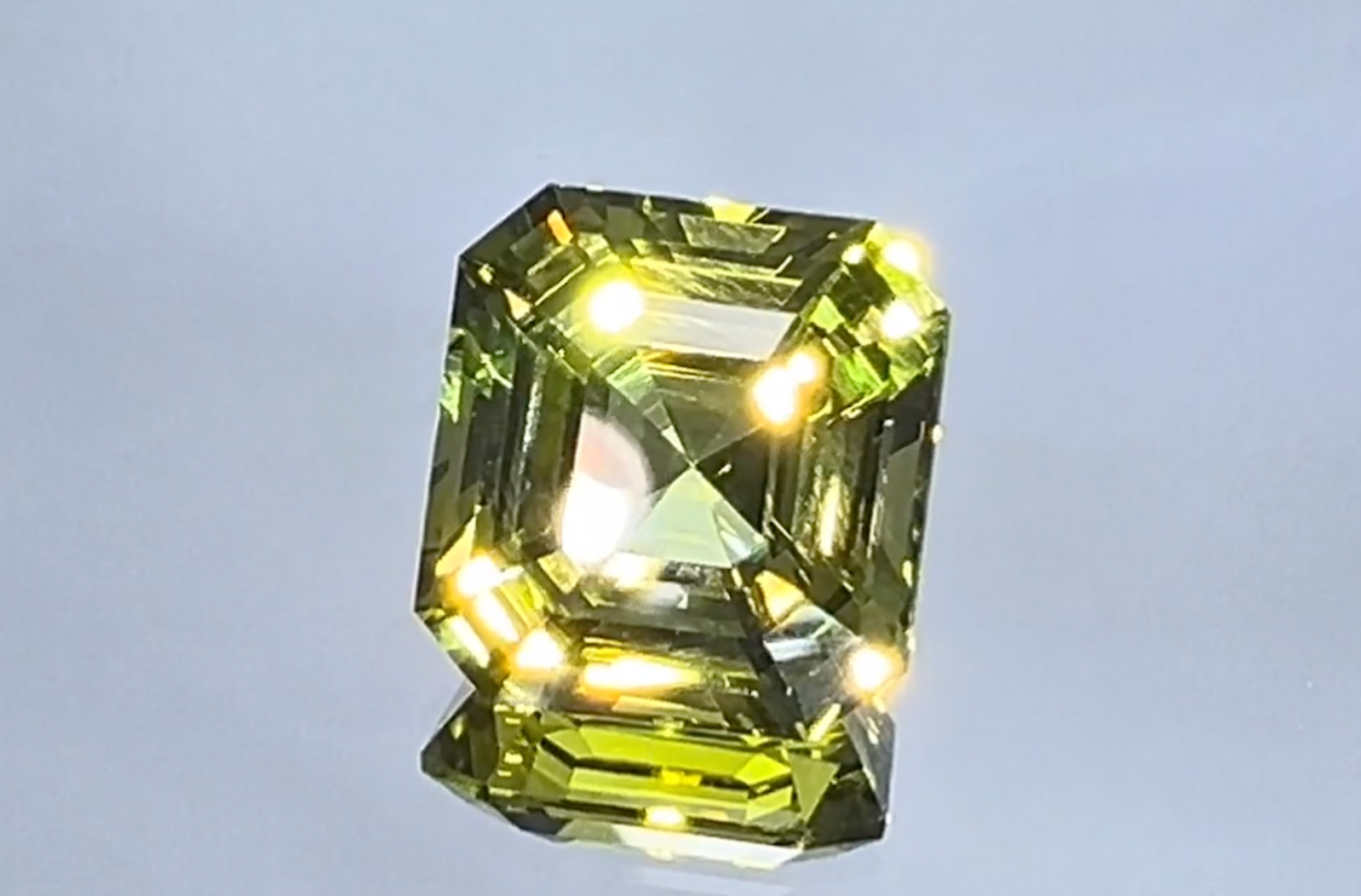 4.56ct Asscher Chrysoberyl Ring with D Flawless Diamonds set in 18K Yellow Gold