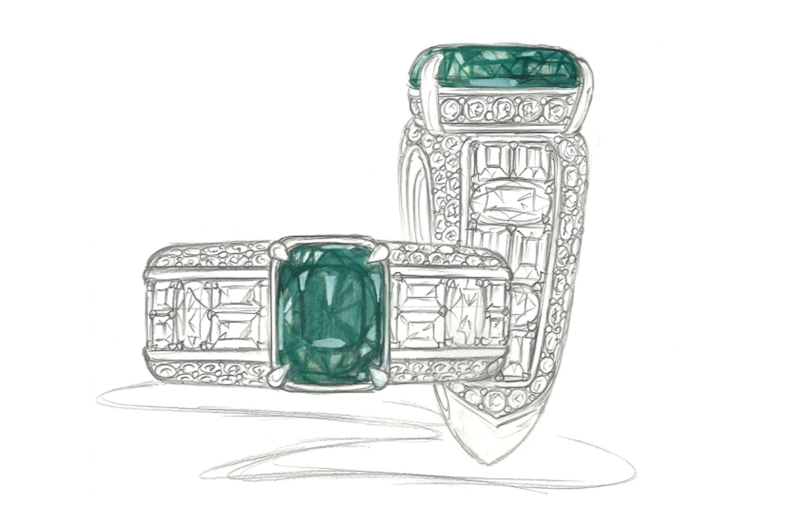 2.06ct No Oil Nigerian Emerald Ring with D Flawless Diamonds set in 18K White Gold