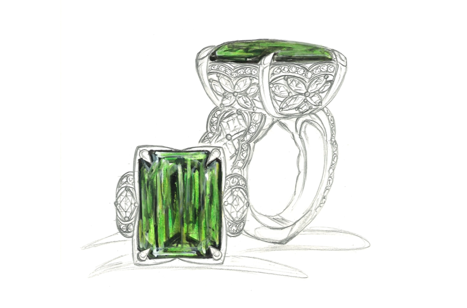 18.18ct Record Green Zircon Ring with D Flawless Diamonds set in 18K Yellow Gold