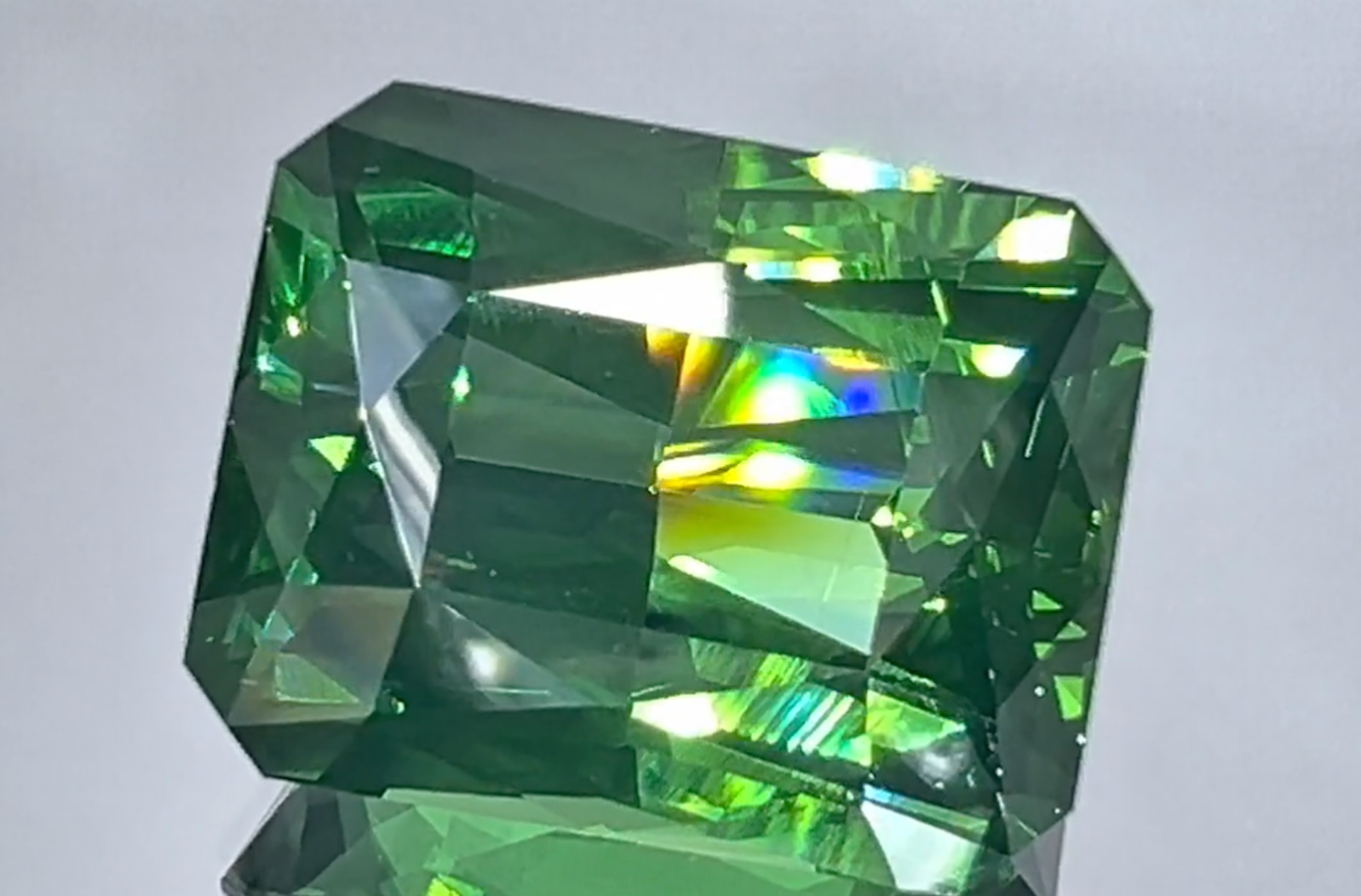 18.18ct Record Green Zircon Ring with D Flawless Diamonds set in 18K Yellow Gold
