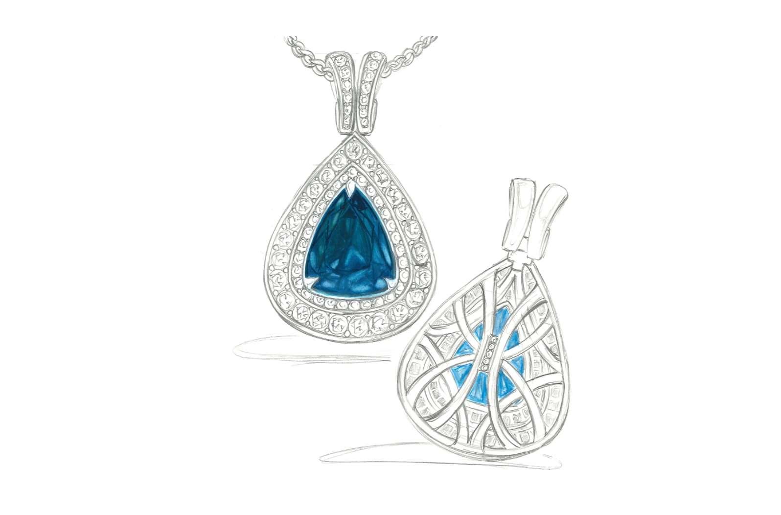 16.67ct Vivid Blue Zircon Necklace with D Flawless Diamonds set in 18K Yellow Gold
