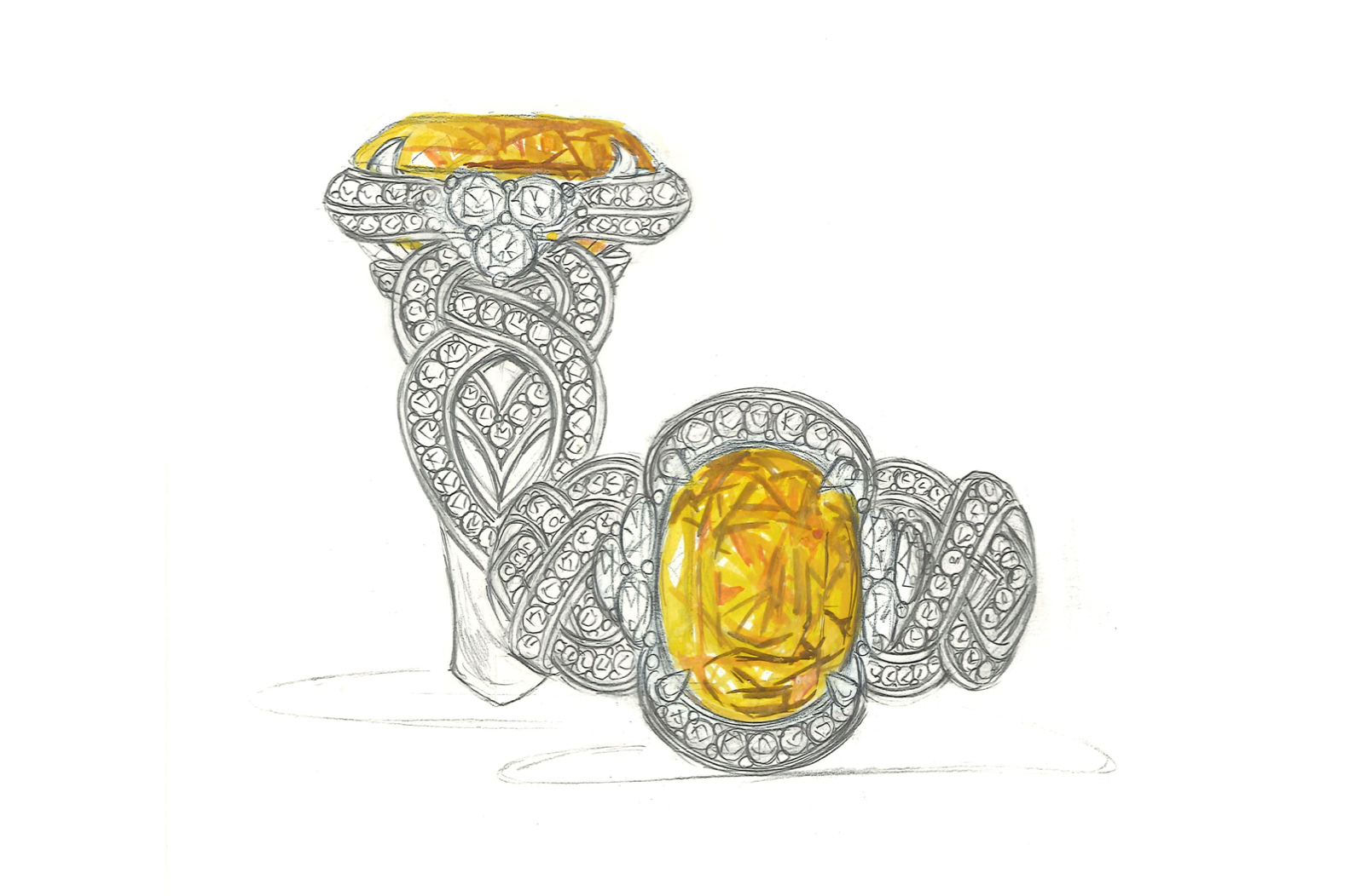 7.55ct Himalayan Yellow Zircon Ring with D Flawless Diamonds set in 18K Yellow Gold