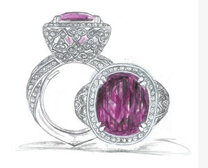 10.20ct Record Blue Magenta Garnet Ring with D Flawless Diamonds set in 18K White Gold