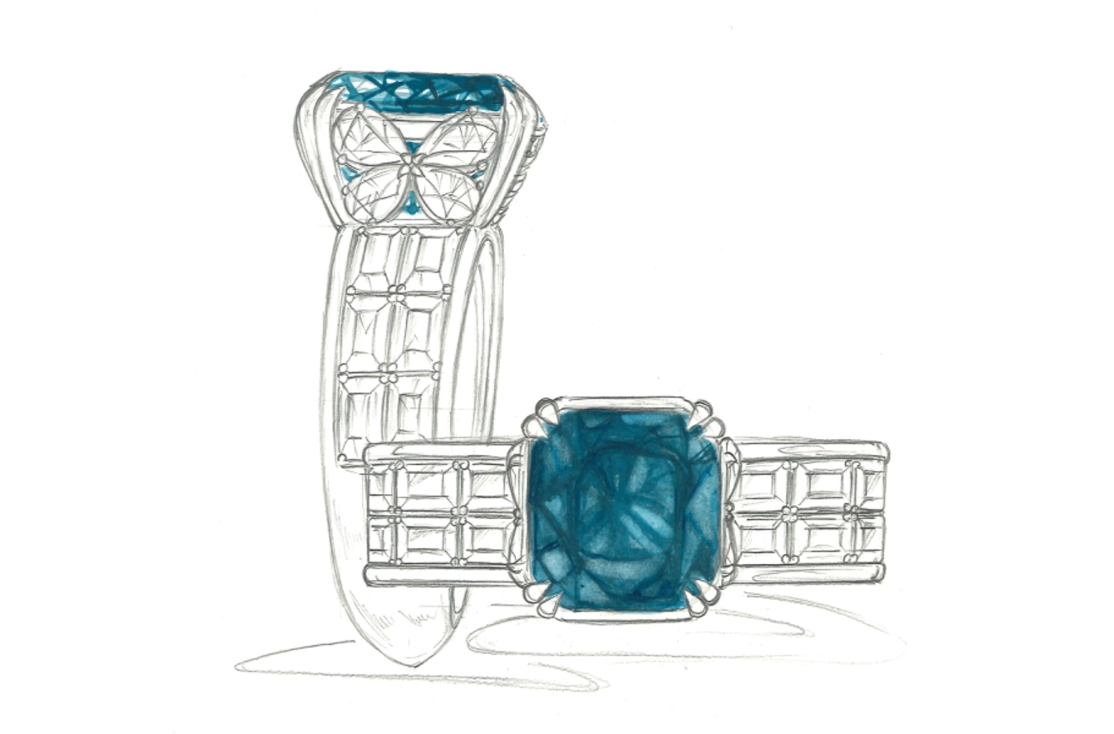 3.49ct Green Titanium Spinel Ring with D Flawless Diamonds set in 18K White Gold