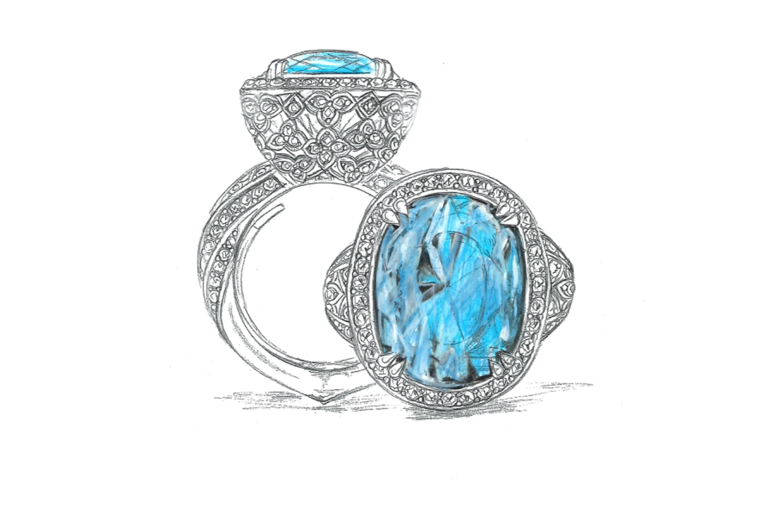 21.58ct Vivid Blue Zircon Ring with D Flawless Diamonds set in 18K White Gold