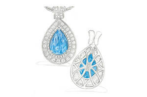 22.34ct Vivid Blue Zircon Necklace with D Flawless Diamonds set in 18K Yellow Gold
