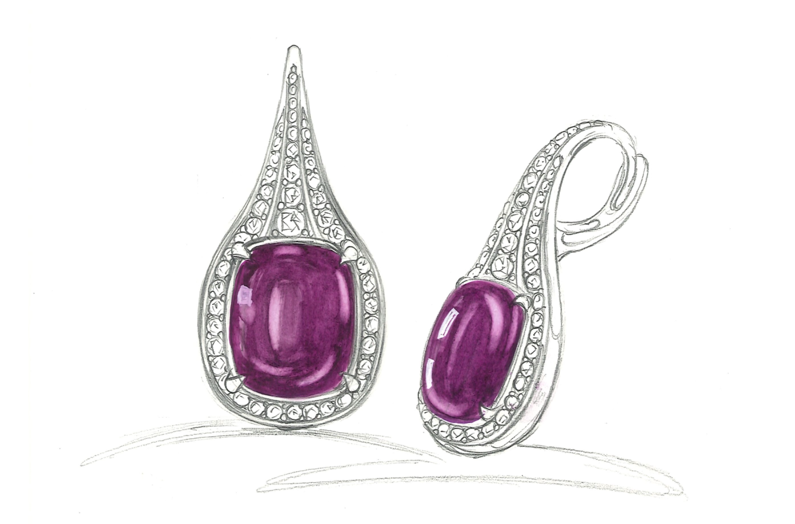 13.36ct Blue Magenta Garnet Earrings with D Flawless Diamonds set in 18K Yellow Gold